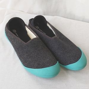 Mahabis Curves Classic Wool Slipper in Green